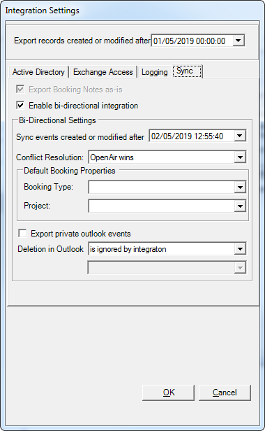 Exchange Manager Integration Settings